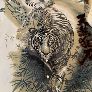 Ferugini Shirt Mens Large Tiger Print Aloha Hawaiian Short Sleeve Button Up